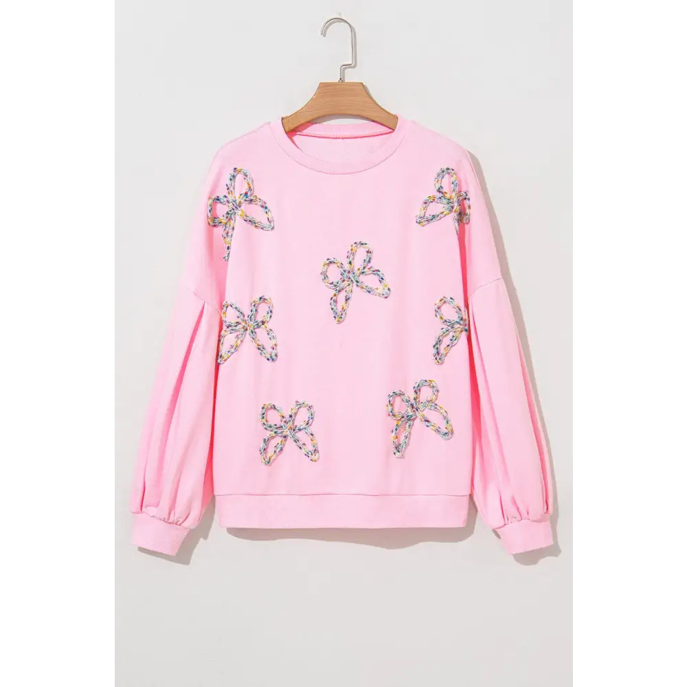 Cozy Parchment Sweet Bow Lantern Sleeve Oversized Sweatshirt