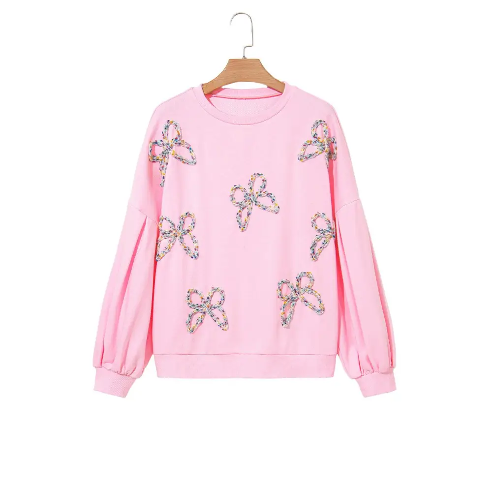 Cozy Parchment Sweet Bow Lantern Sleeve Oversized Sweatshirt