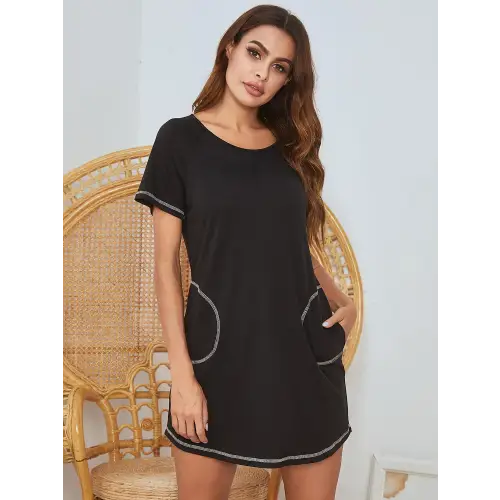 Cozy Round Neck Short Sleeve Lounge Dress for Ultimate Relaxation