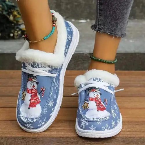 Cozy Snowman Print Round Toe Slip-Ons