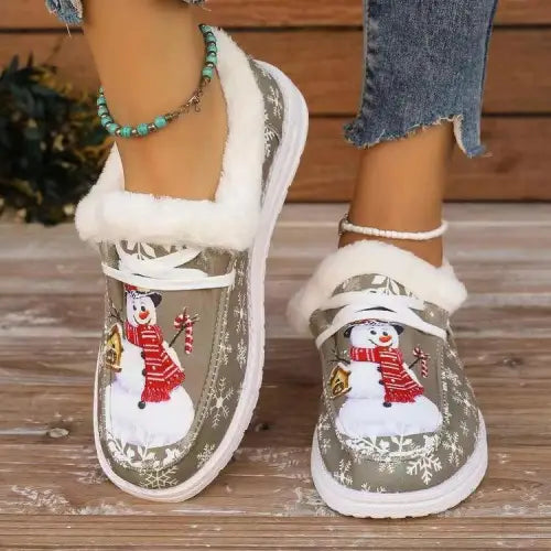 Snowman Print Round Toe Slip-Ons - CM Fashion