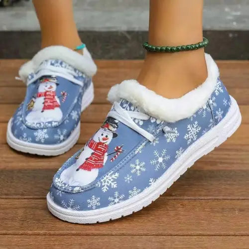 Cozy Snowman Print Round Toe Slip-Ons