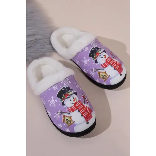 Adorable Snowman Round Toe Faux Fur Slippers