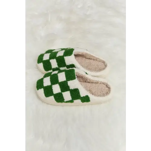 Cozy Up in Melody Checkered Print Plush Slide Slippers