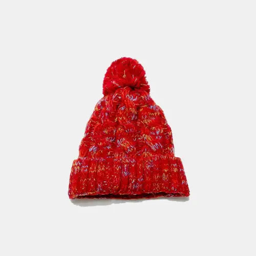 Contrast Cable-Knit Hat with Pompom - CM Fashion