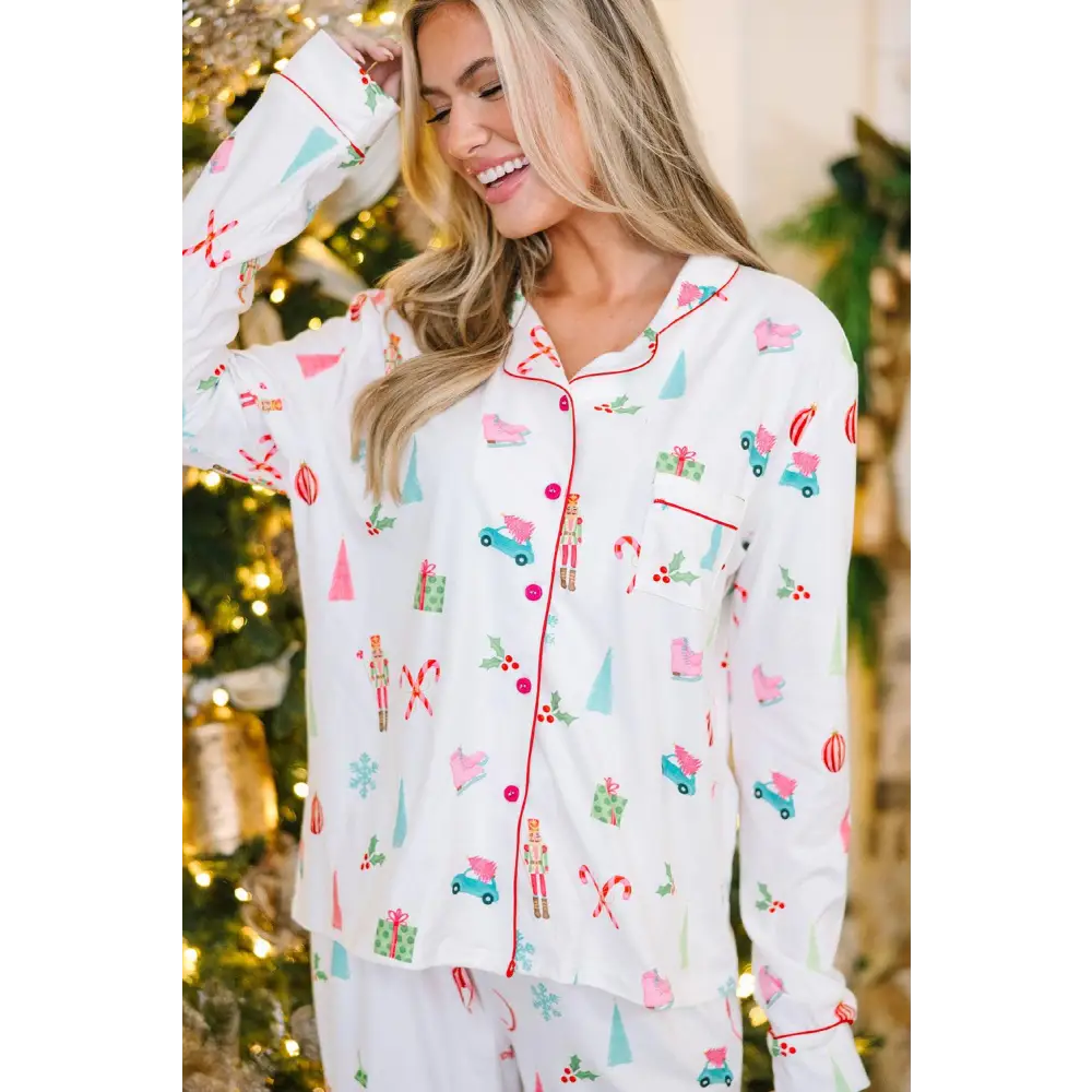 Cozy up in our White Christmas Print Pajama Set for Festive Cheer