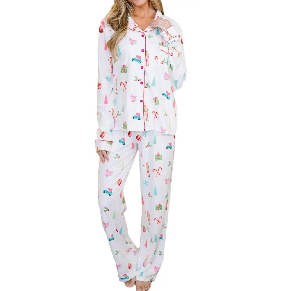 Cozy up in our White Christmas Print Pajama Set for Festive Cheer