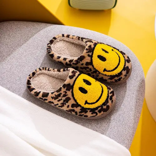 Cozy Up in Wild Smiley Face Leopard Slippers