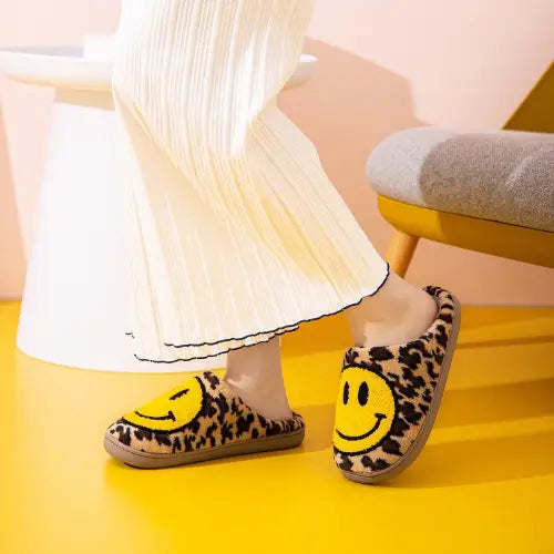 Cozy Up in Wild Smiley Face Leopard Slippers