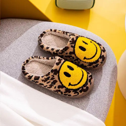 Cozy Up in Wild Smiley Face Leopard Slippers