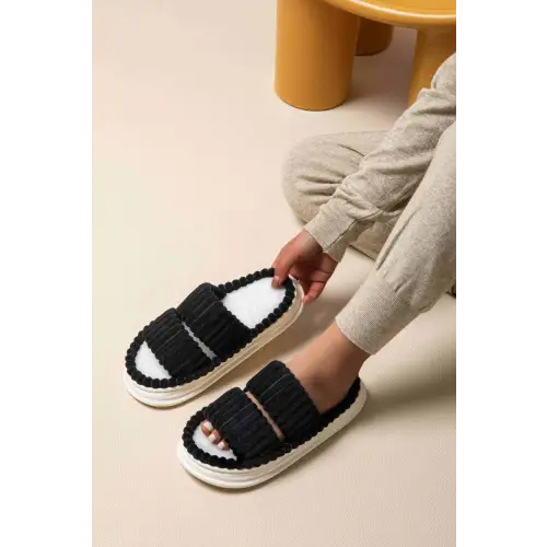 Open Toe Fluff Platform Slippers - CM Fashion