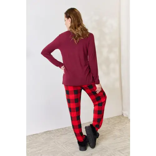 Cozy Zenana Full Size Plaid Round Neck Pants Pajama Set