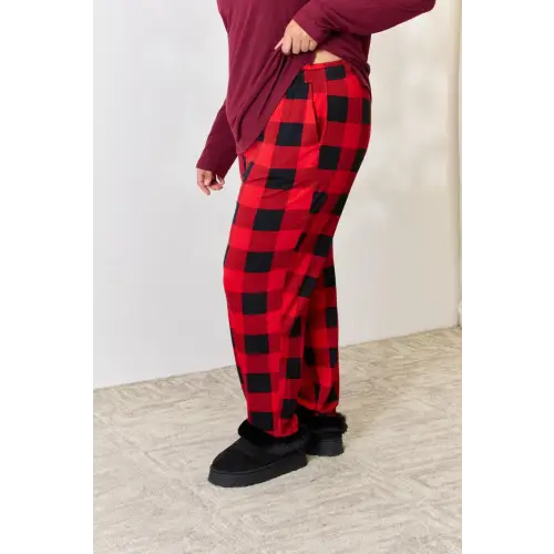 Cozy Zenana Full Size Plaid Round Neck Pants Pajama Set