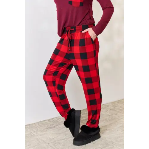 Cozy Zenana Full Size Plaid Round Neck Pants Pajama Set