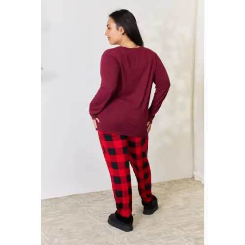 Cozy Zenana Full Size Plaid Round Neck Pants Pajama Set