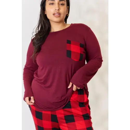 Cozy Zenana Full Size Plaid Round Neck Pants Pajama Set