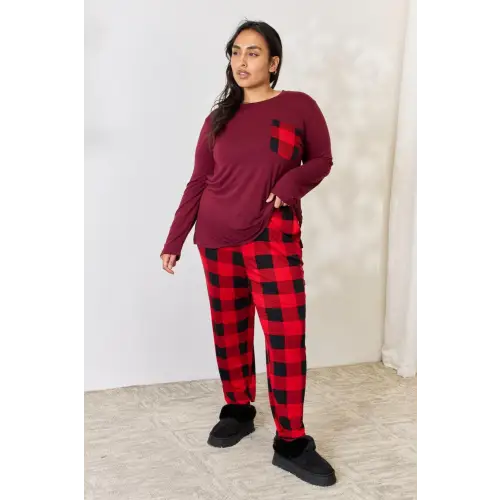 Cozy Zenana Full Size Plaid Round Neck Pants Pajama Set