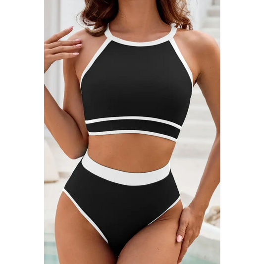 Crisscross Contrast Trim Bikini Set - CM Fashion