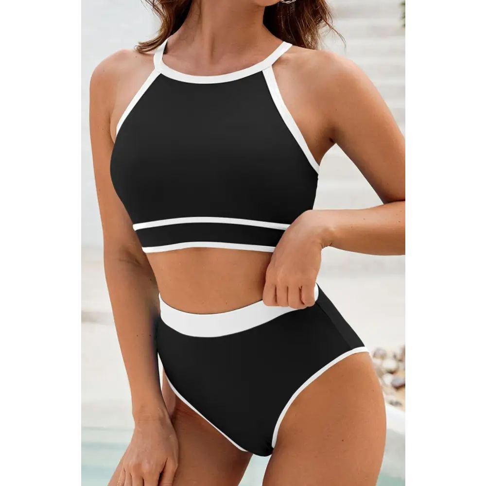 Sizzling Crisscross Contrast Trim Bikini Set for Beach Stunners