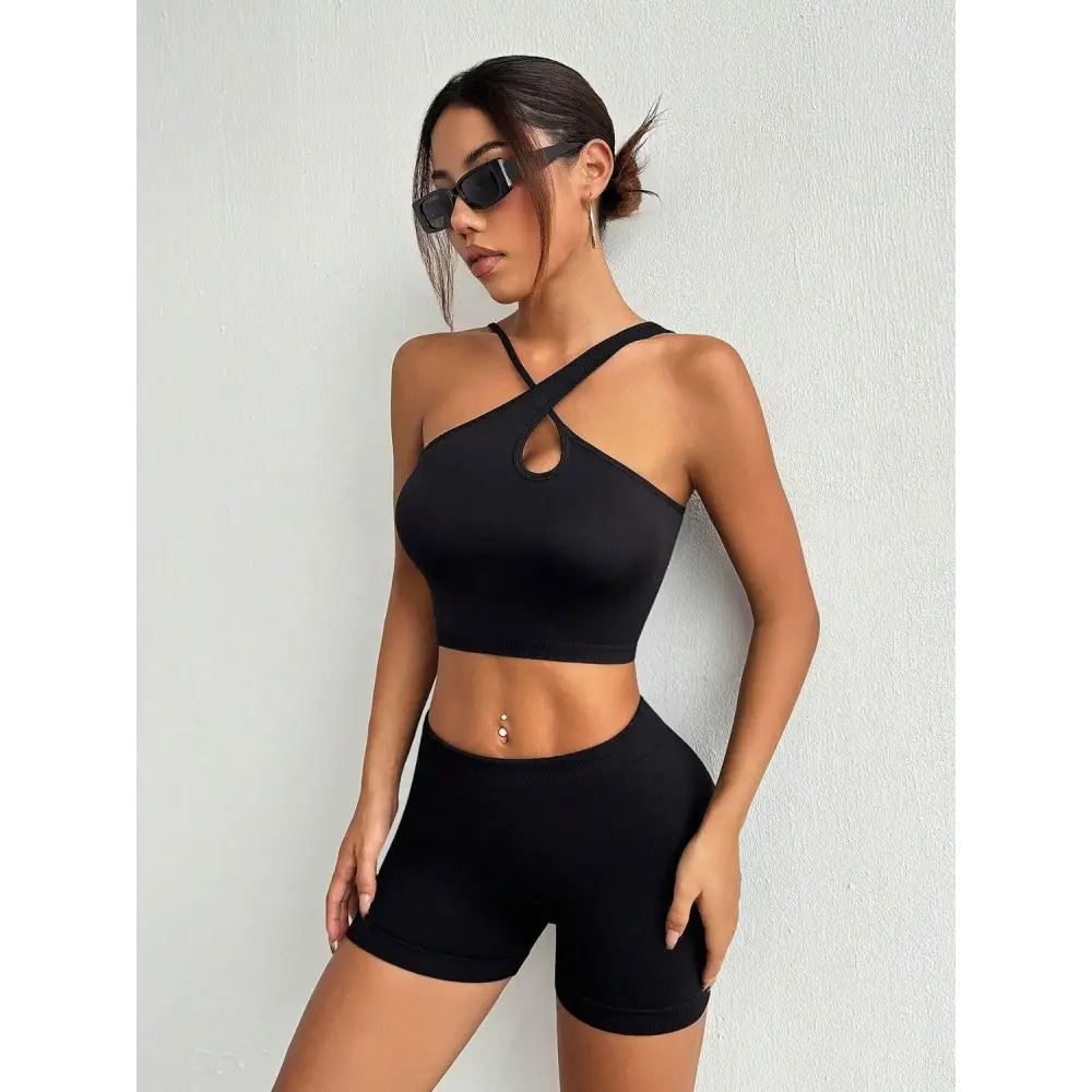 Crisscross Cutout Crop Active Tank