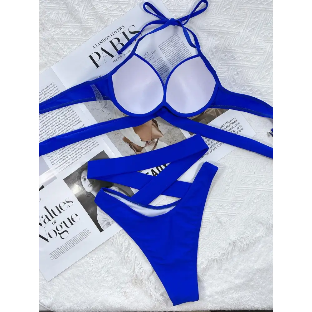 Vibrant Blue Twin Grace Crisscross Halter Neck Bikini Set