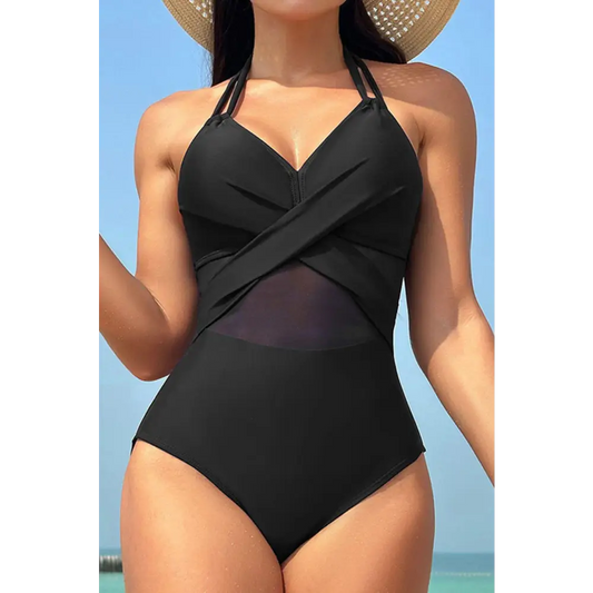 Crisscross Halter Neck One-Piece Swimwear - CM