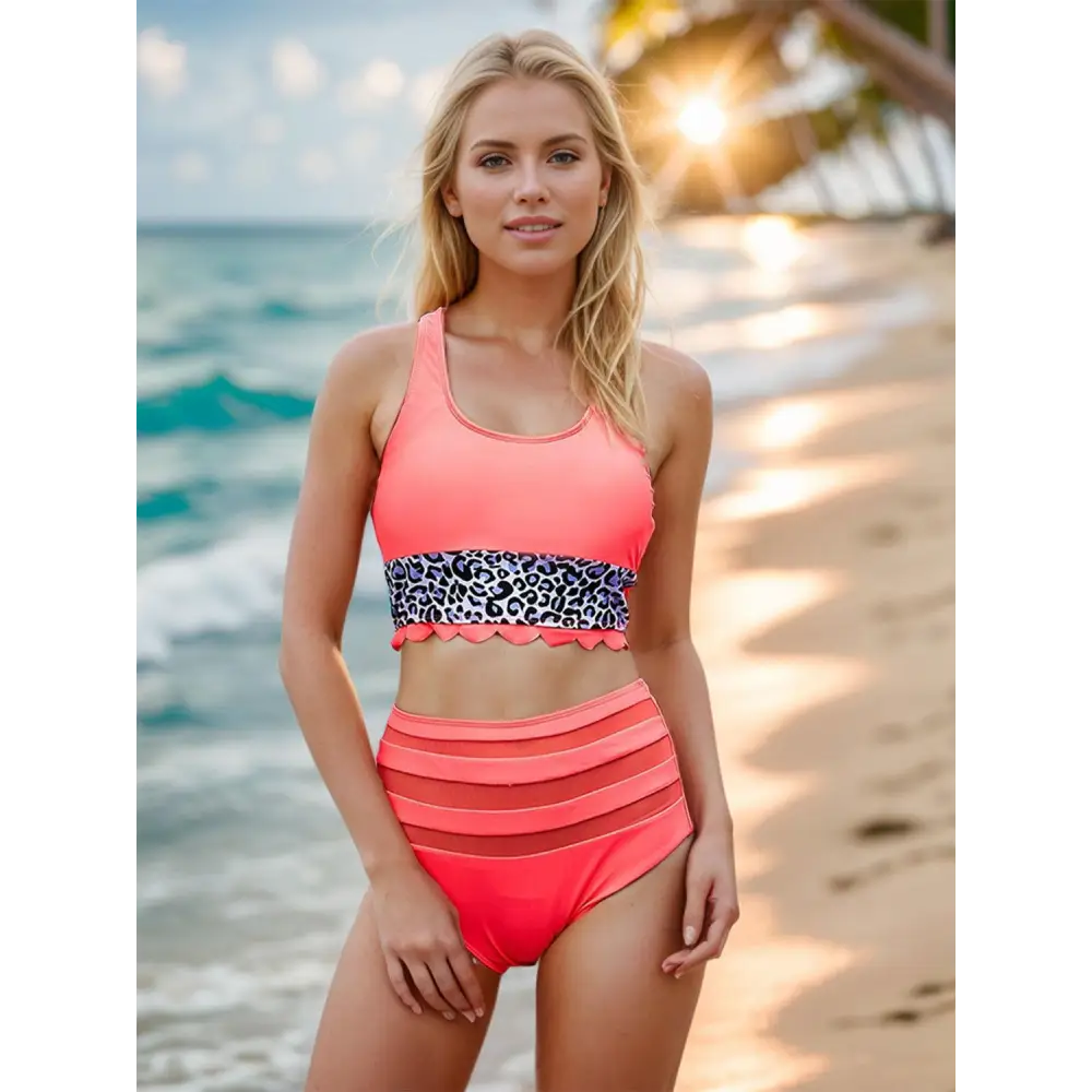 Fierce Crisscross Leopard Wide Strap Two-Piece Swimsuit