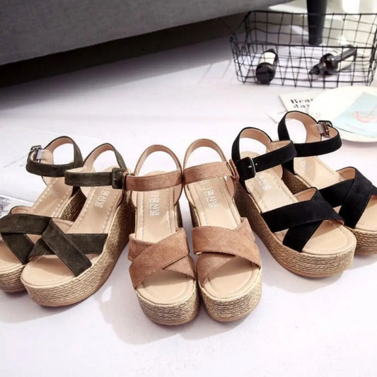 Crisscross Open Toe Wedge Sandals - CM Fashion