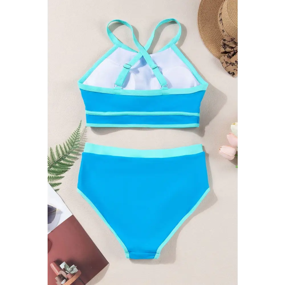 Stylish Crisscross Round Neck Two-Piece Swim Set for Summer Fun