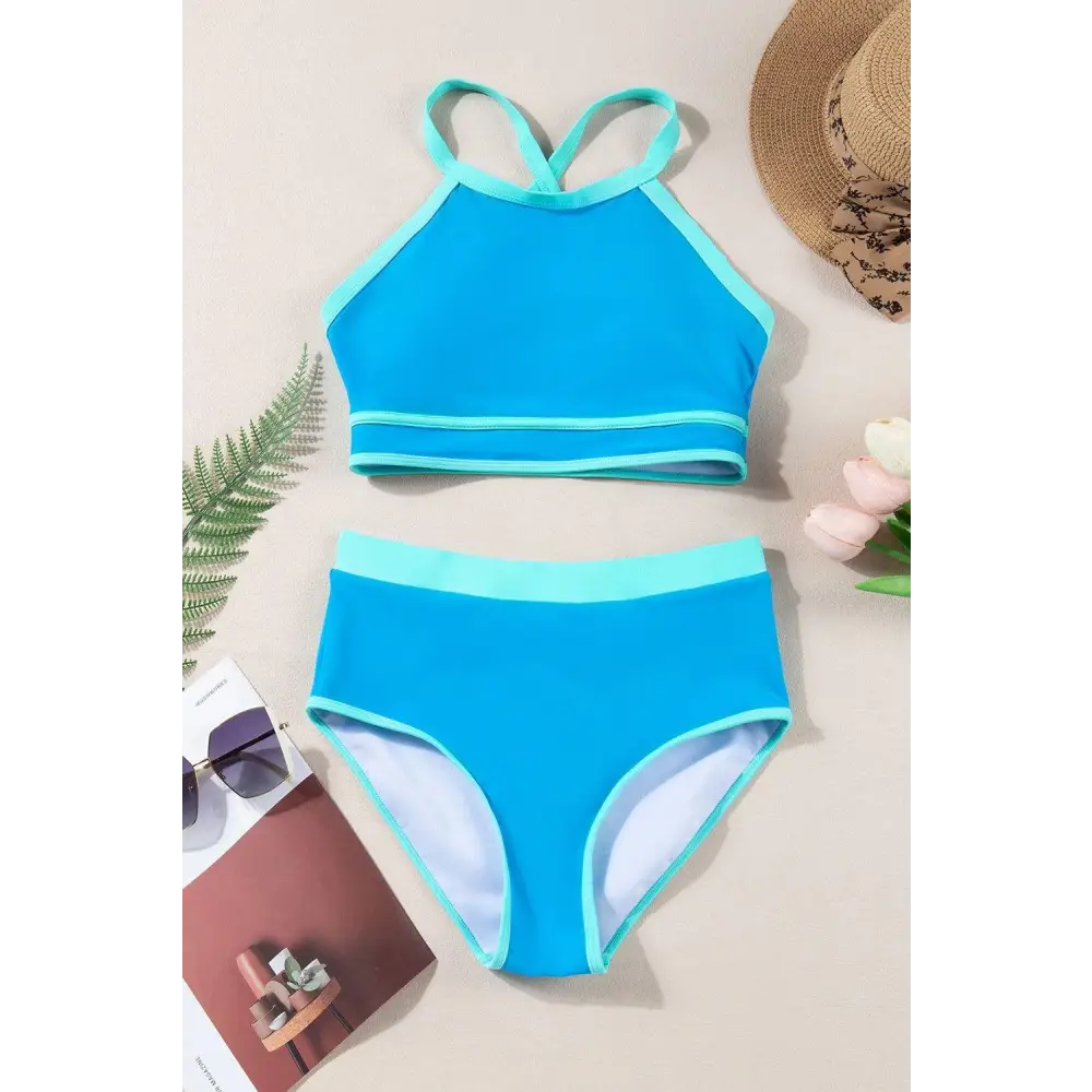 Stylish Crisscross Round Neck Two-Piece Swim Set for Summer Fun