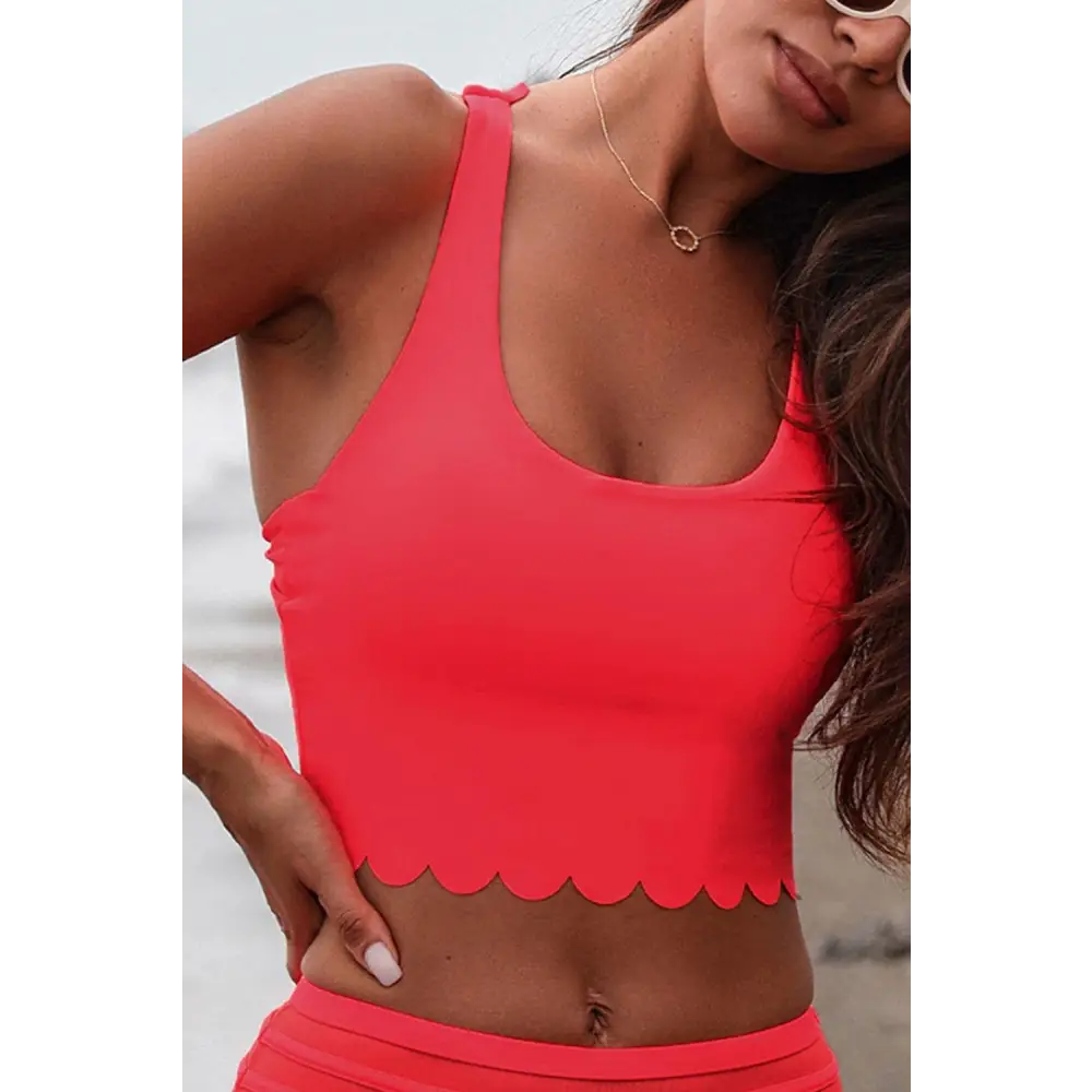 Stylish Crisscross Scoop Neck Swim Top for Summer Adventures