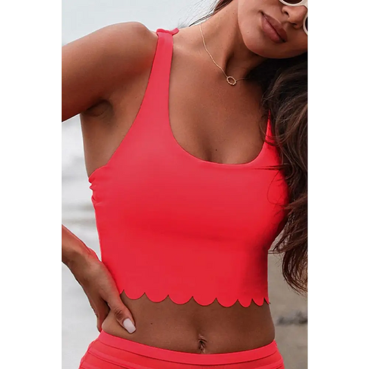 Crisscross Scoop Neck Swim Top - CM Fashion