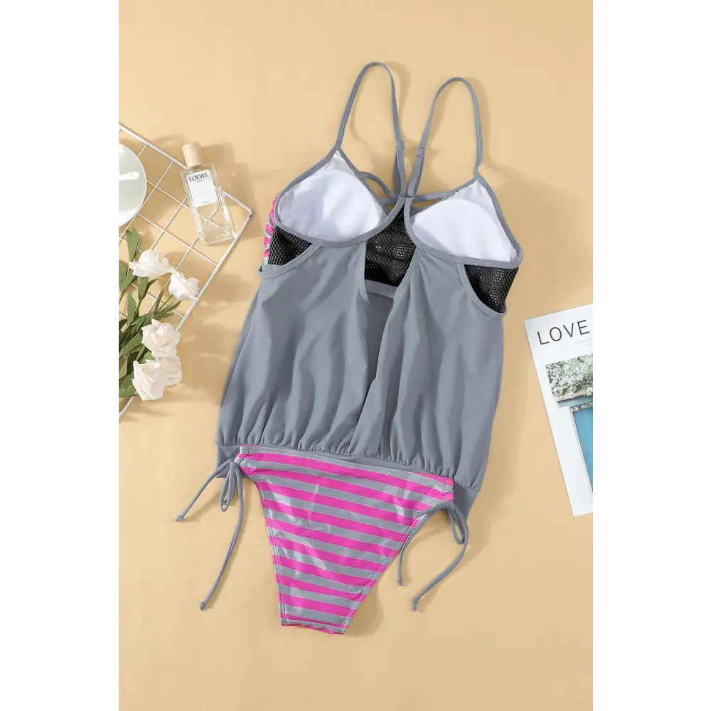 Sizzling Crisscross Striped Spaghetti Strap Tankini Set