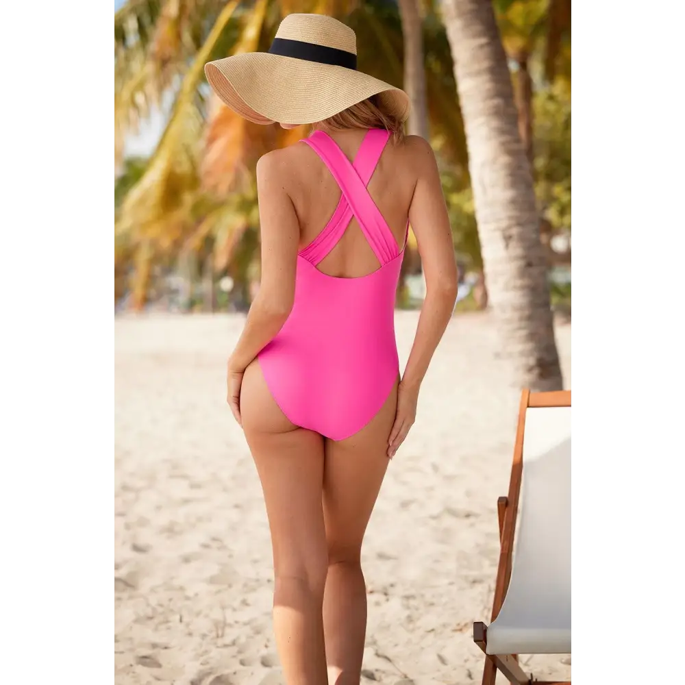 Sleek Crisscross Wide Strap One-Piece Swimsuit for Summer Fun