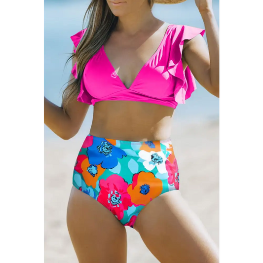 Cropped Swim Top and Floral Bottoms Set - CM Fashion