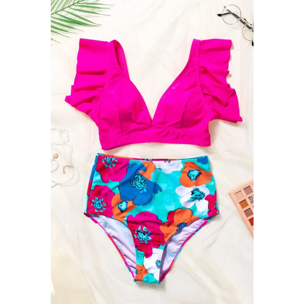 Vibrant Synz Cropped Swim Top with Floral Bottoms Set