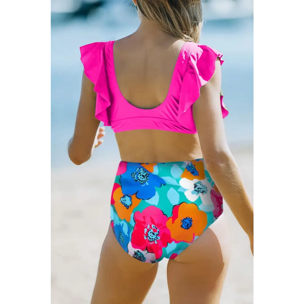 Vibrant Synz Cropped Swim Top with Floral Bottoms Set