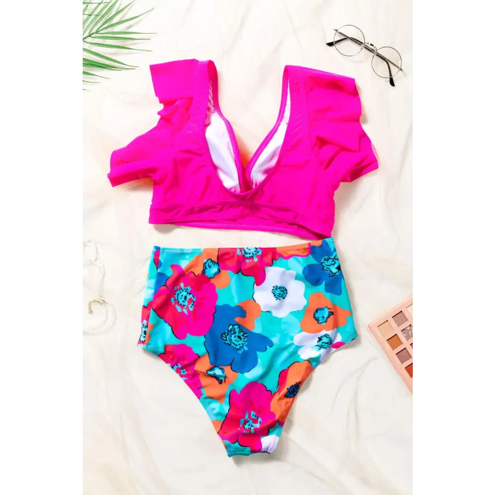 Vibrant Synz Cropped Swim Top with Floral Bottoms Set