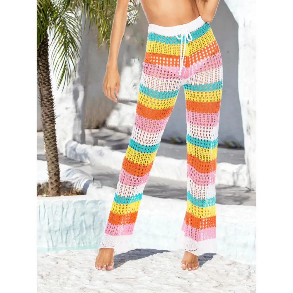 Vibrant Cutout Contrast High Waist Swim Pants for Beach Fun