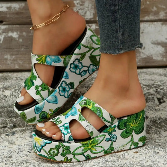 Cutout Floral Peep Toe Sandals - CM Fashion