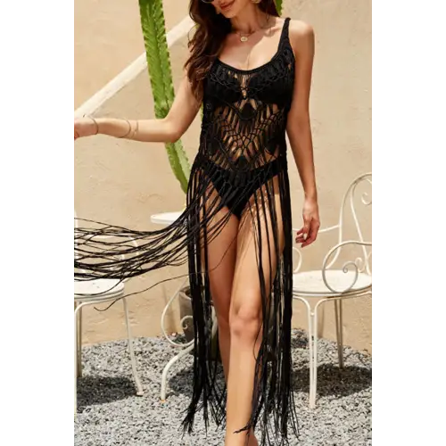 Cutout Fringe Scoop Neck Cover Up