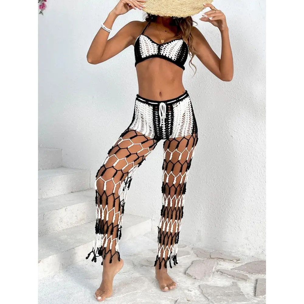 Cutout Halter Neck Top and Pants Two-Piece Swim Set