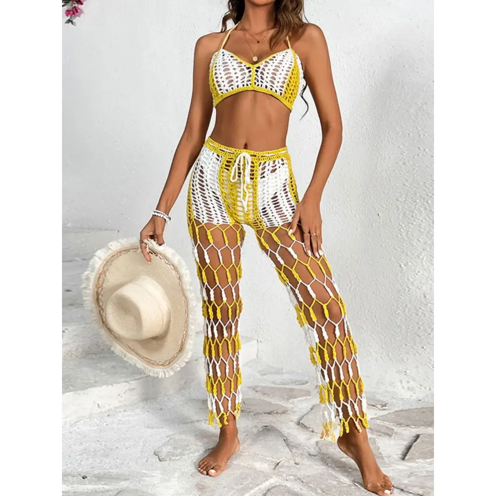 Cutout Halter Neck Top and Pants Two-Piece Swim Set