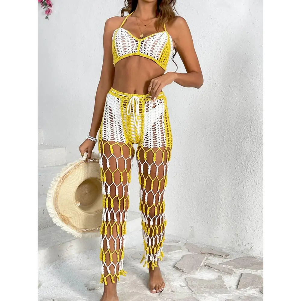 Cutout Halter Neck Top and Pants Two-Piece Swim Set