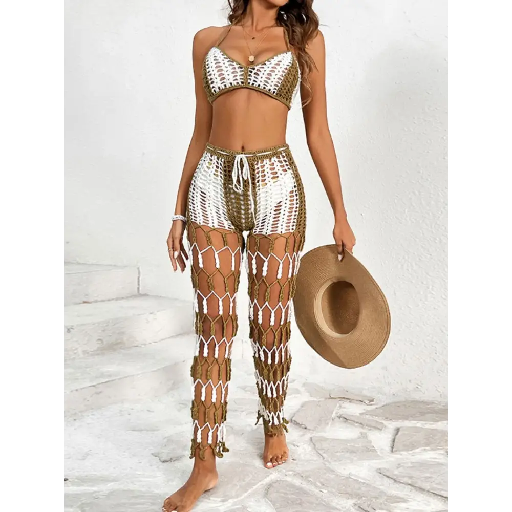 Cutout Halter Neck Top and Pants Two-Piece Swim Set