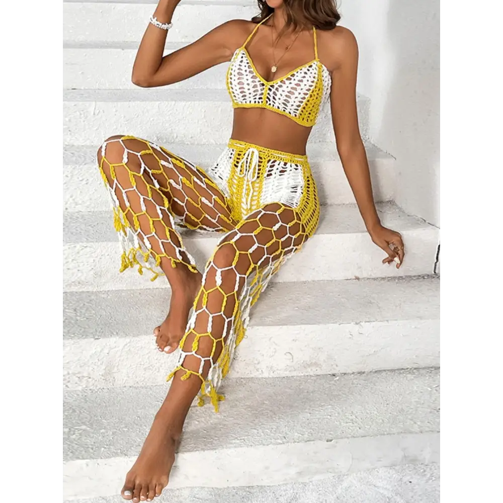 Cutout Halter Neck Top and Pants Two-Piece Swim Set