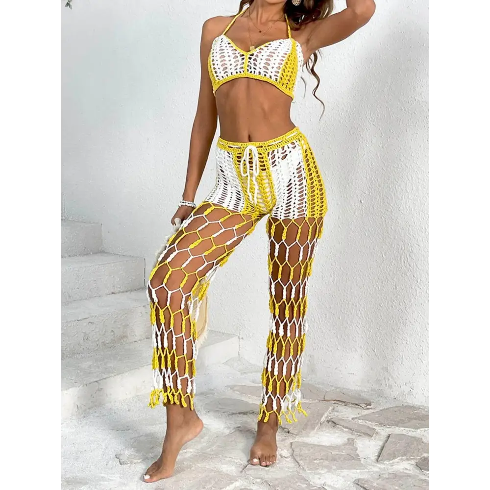 Cutout Halter Neck Top and Pants Two-Piece Swim Set