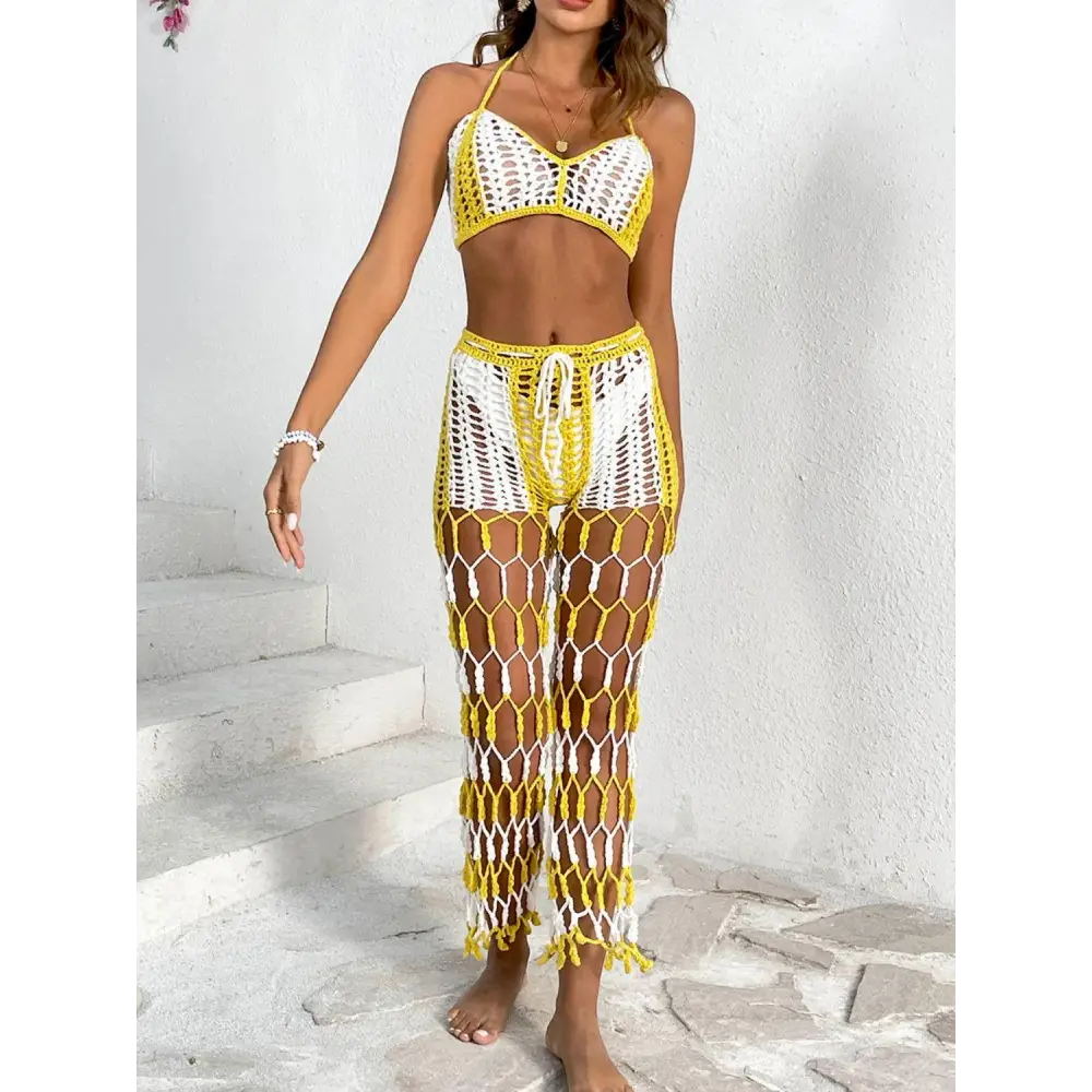 Cutout Halter Neck Top and Pants Two-Piece Swim Set