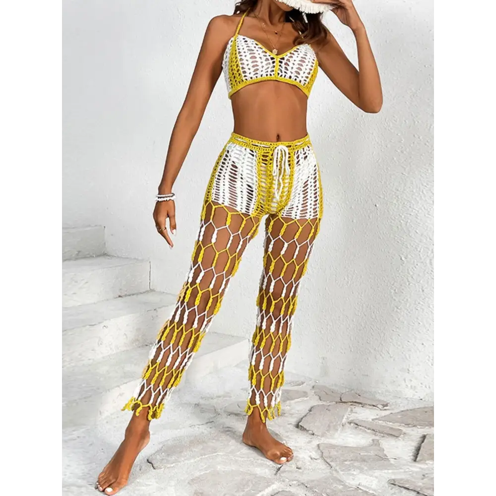 Cutout Halter Neck Top and Pants Two-Piece Swim Set