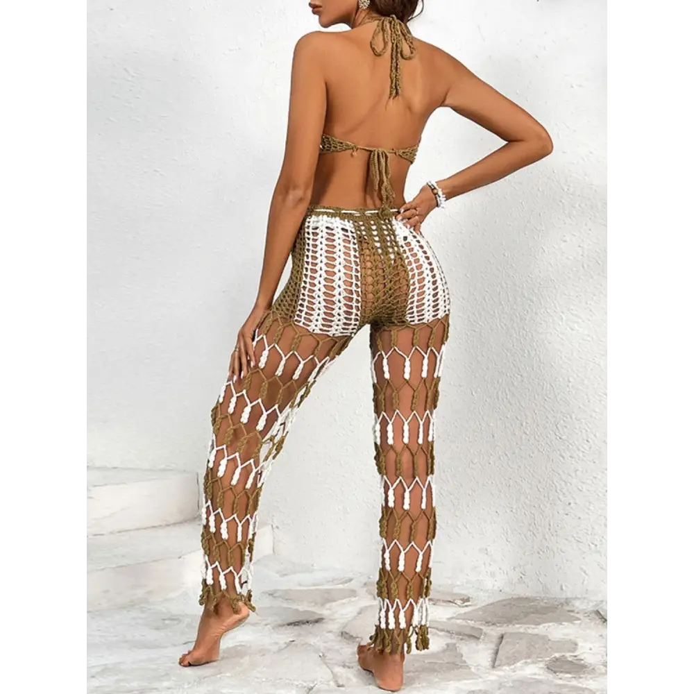 Cutout Halter Neck Top and Pants Two-Piece Swim Set